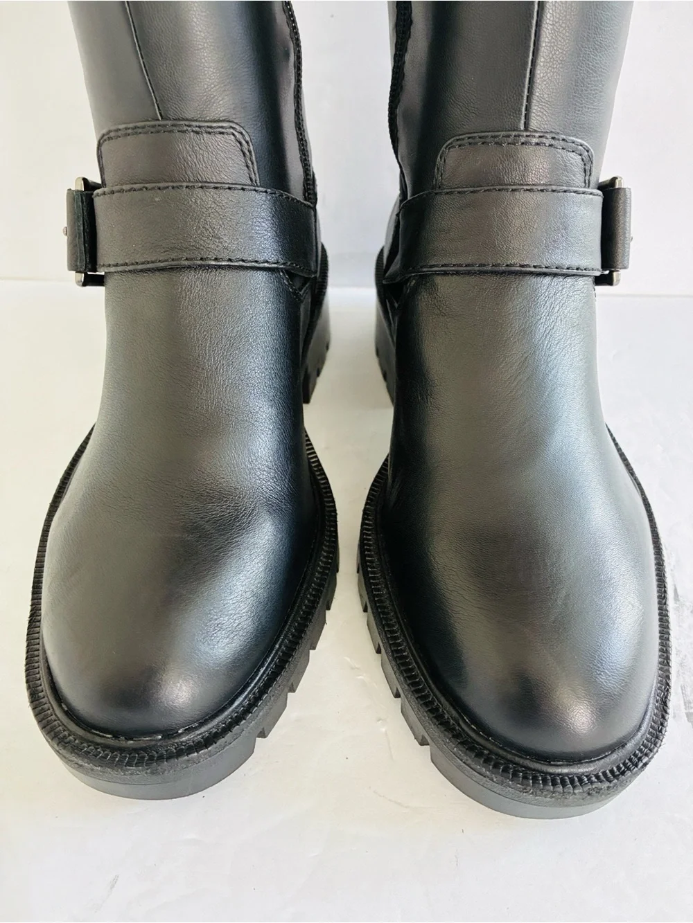 Vince Camuto Abrila Knee-High Black Leather Lug Sole Tall Boots Size 6.5 NEW - Picture 8 of 11